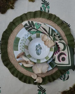 Table Linens-Johanna Ortiz Secret Life Of Funghi Cloth Napkins In Green Set Of 4